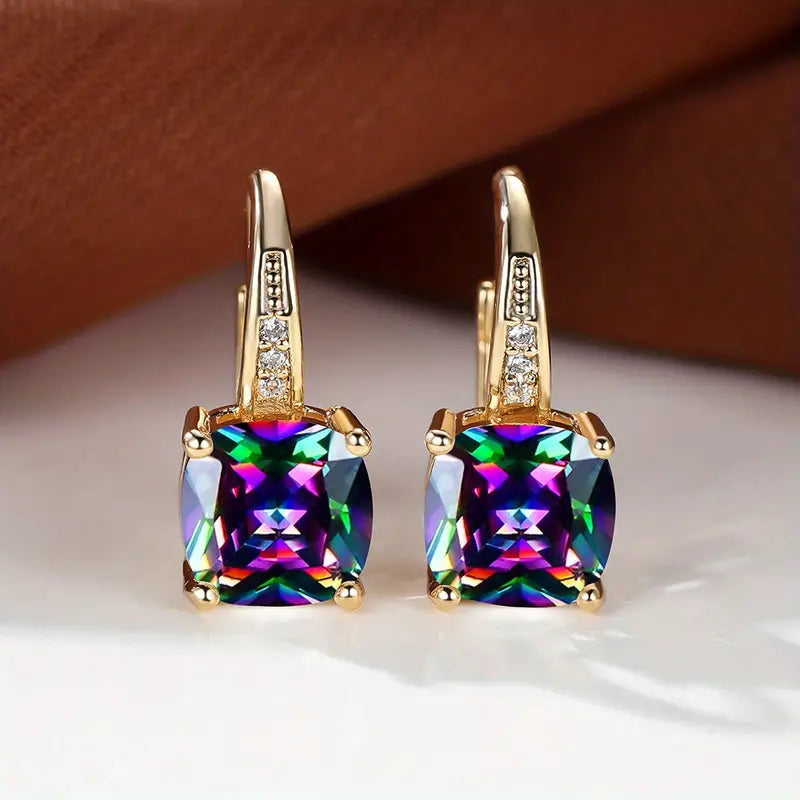 Elegant Mystic Stone Gold Hoop Earrings