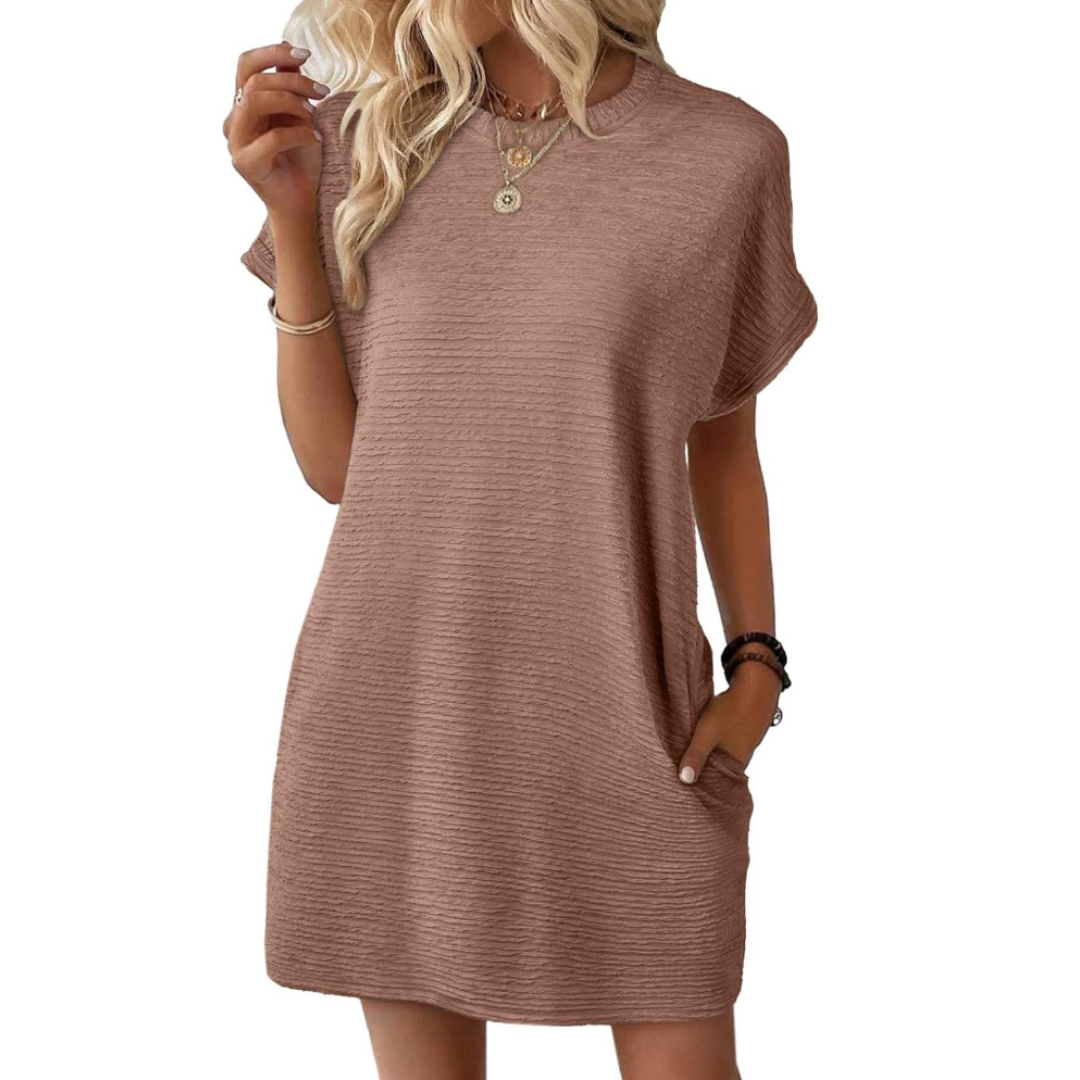 EVASHA™ – Minimalistisk sommarklänning med rund halsringning