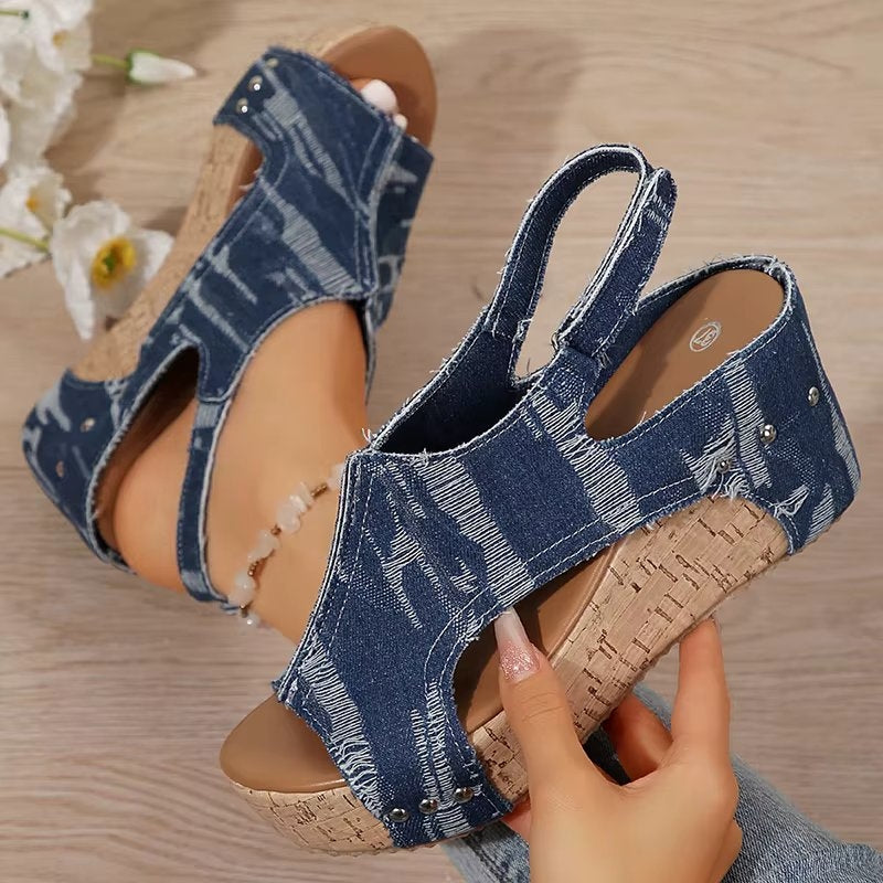Deni | Klacksandaler i Kork och Denim