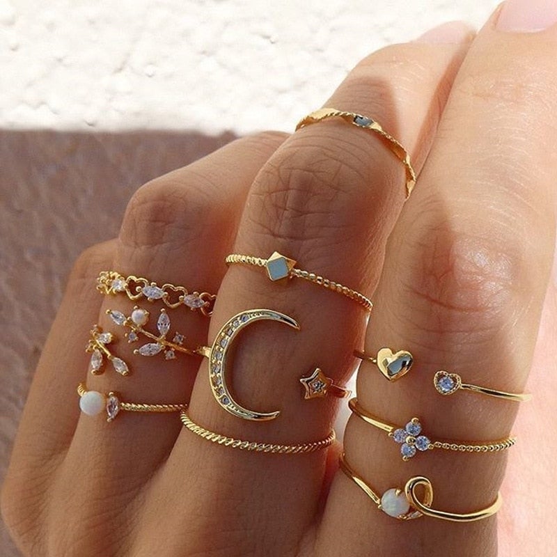MATHILDA | 10-PACK BOHO-INSPIRERADE GULD RINGAR