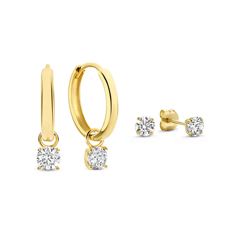 Elegant Larmes de Lune Guld Sten Örhänge Set