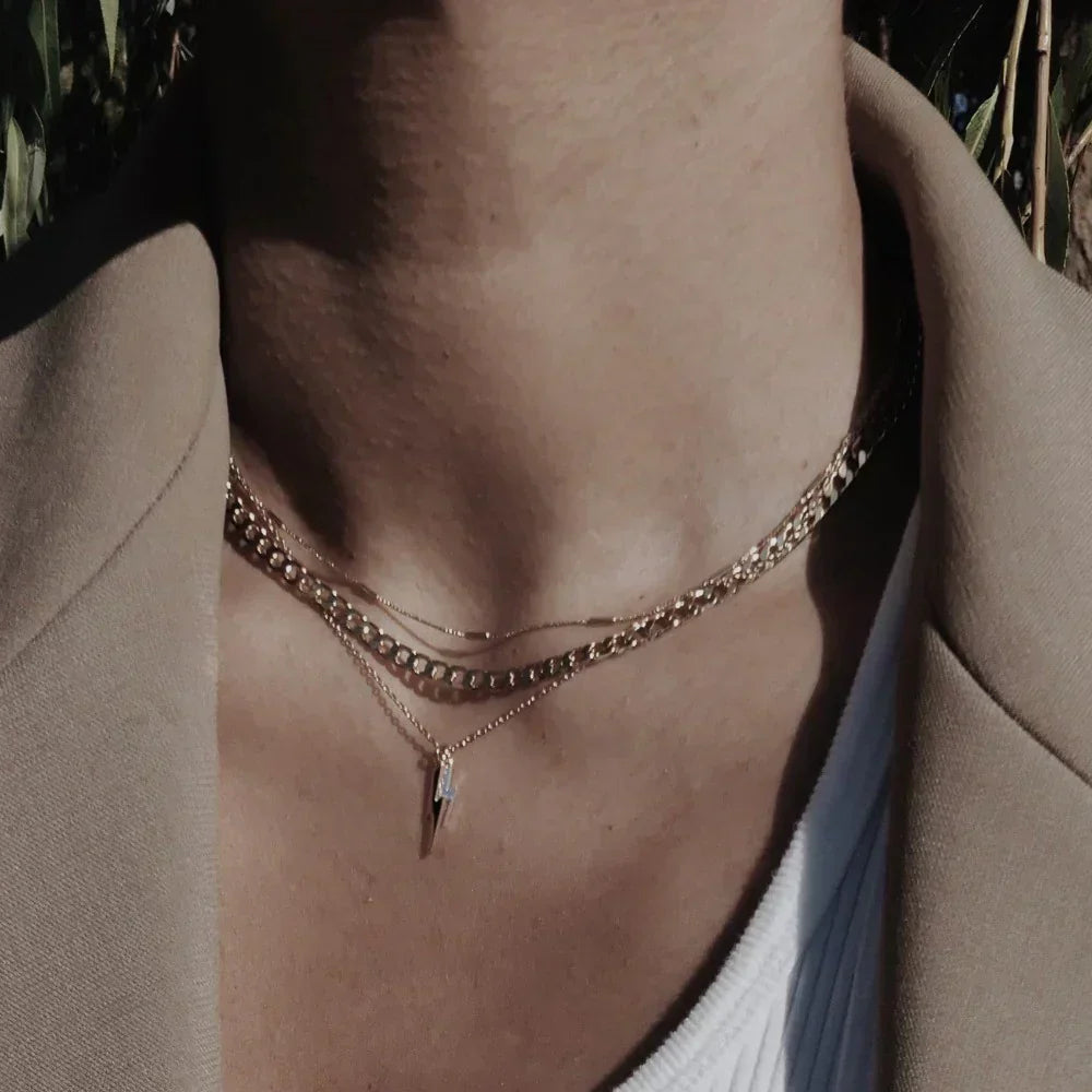 Vintage Flat Link Gold Curb Chain Necklace