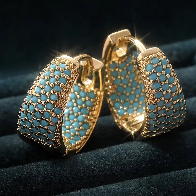 Elegant Guldtonad Turkos Pärlörhängen