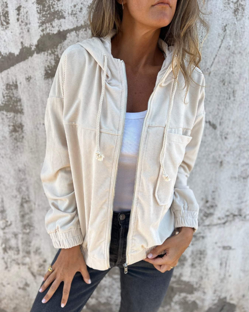 Ella™ | Huvtröja i corduroy med dragkedja