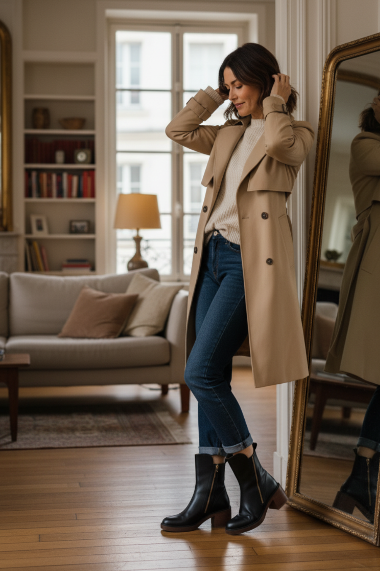 Valorine™ | Svart läderkänga med bekväm klack, elegant och tidlös