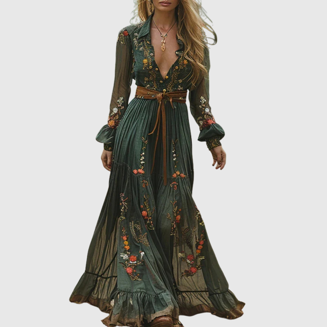 Alina Soleil | Romantisk Boho Maxi Klänning