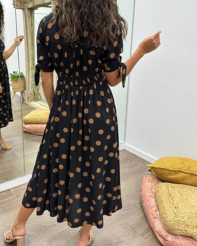 JESSY | STYLISH POLKA DOT V-NECK DRESS